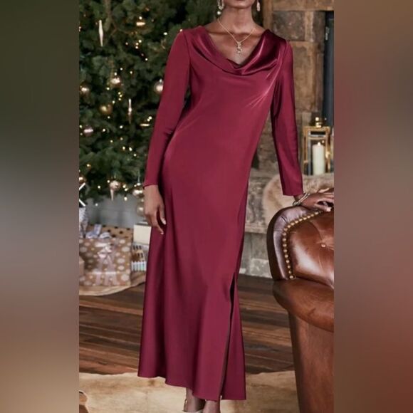 Soft Surroundings Solange Satin Cabernet dress new with tags size 10 cowl neck‎ - Picture 1 of 16